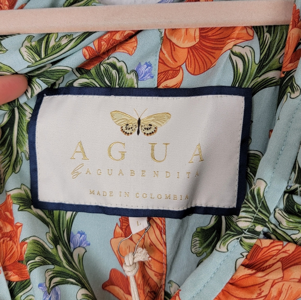 NWT Agua by Agua Bendita Camelia Peonia Atardecer Ruched Midi Dress Large - Picture 8 of 14